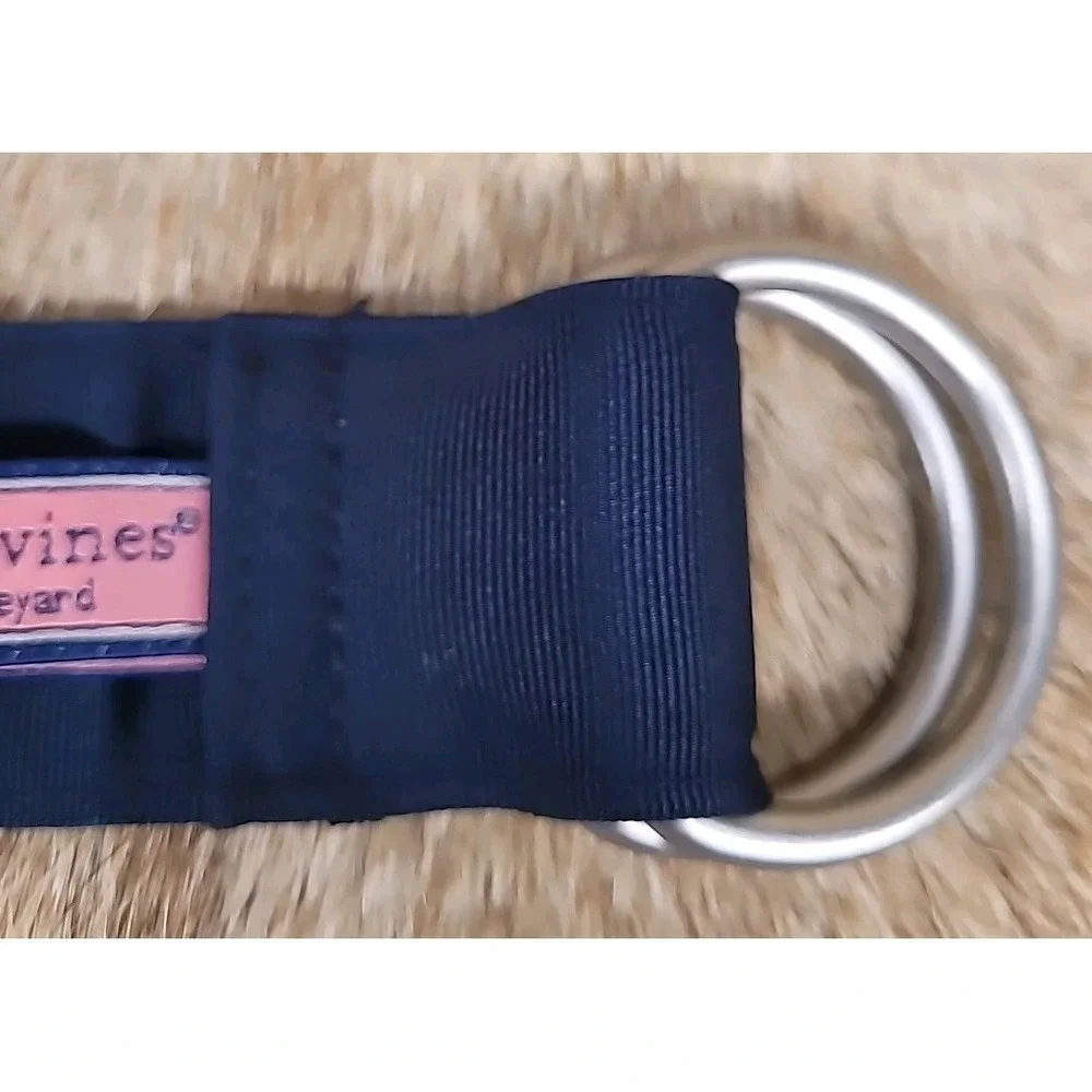 Vineyard Vines Men's Size M Belt Navy Blue Fish Bone Skeleton D-Ring Ribbon